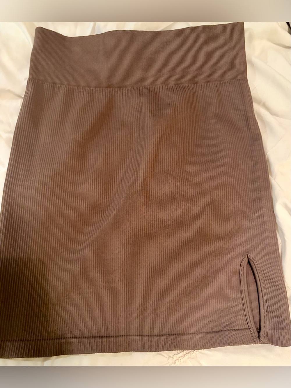 OQQ Ribbed Brown Mini Skirt with Side Slit Detail